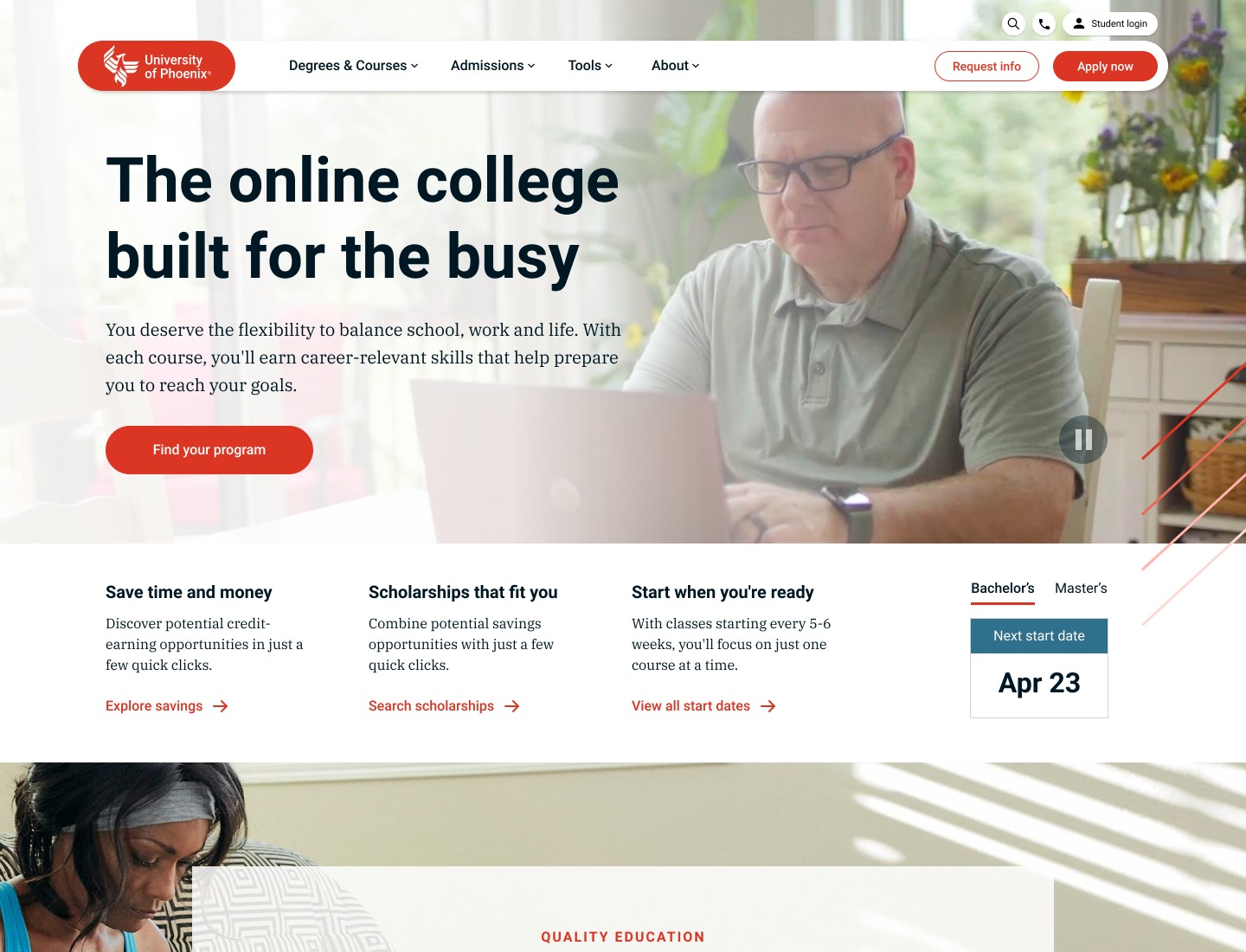 Phoenix.edu homepage redesign